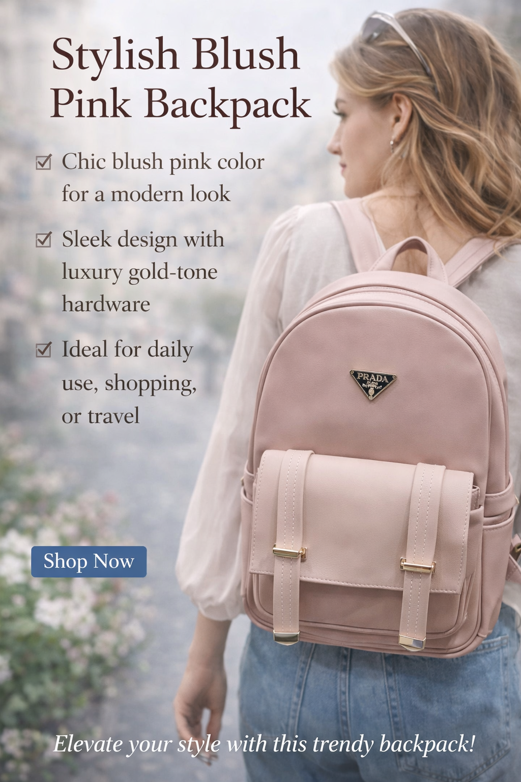 Stylish Blush Pink Backpack – Elegant Women’s Fashion Bag for Daily Use & Travel