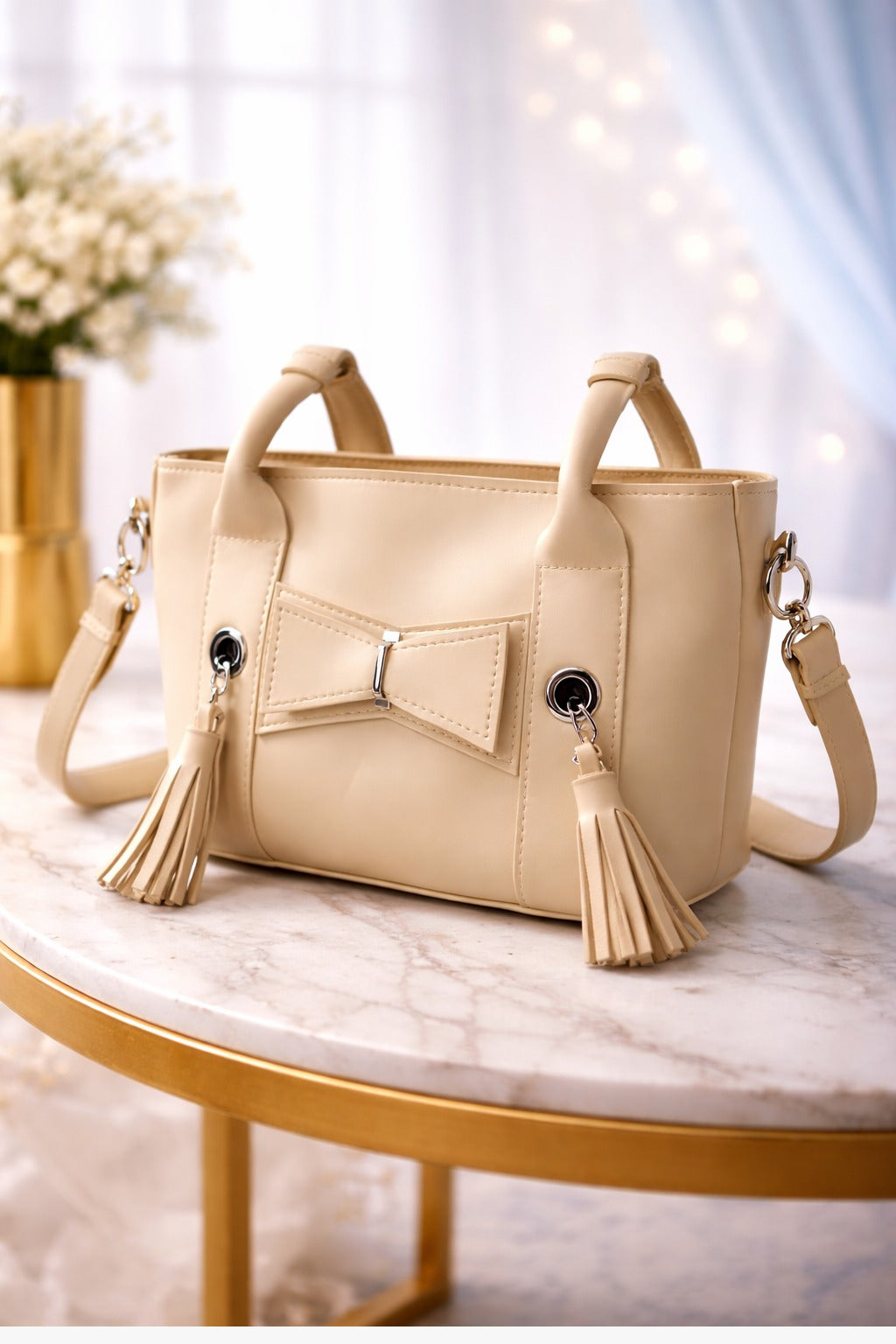 Chic Bow Handbag – Elegant Women’s Mini Tote with Tassel Design
