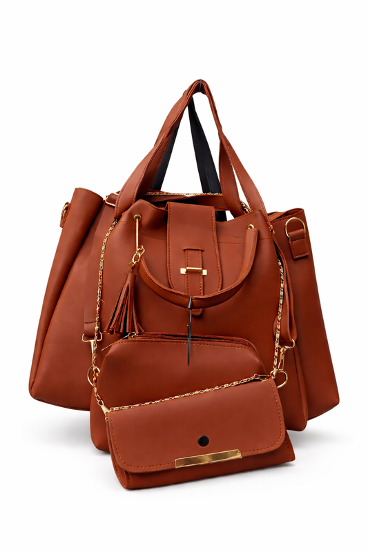 Ikalaa Brown 3-Piece Handbag Set for Women