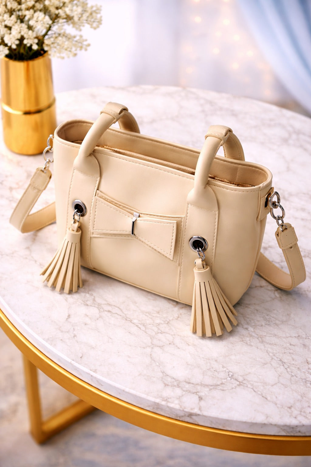 Chic Bow Handbag – Elegant Women’s Mini Tote with Tassel Design